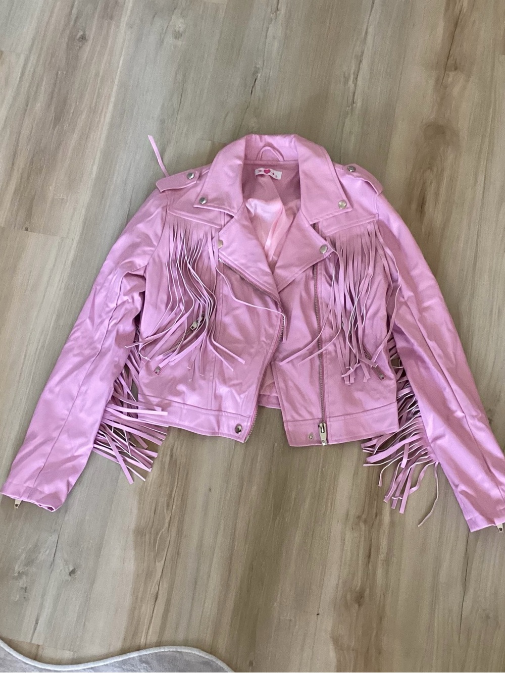 Buddy Love Pastel Pink Fringe Faux Leather Moto Jacket